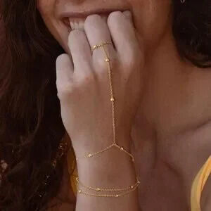 Gold Plated Stainless Steel Hand Chain Bracelet Ring Bracelet